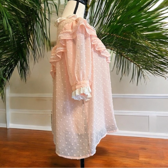 POL Sheer Swiss Dot Ruffle Blouse – Size L - Feminine Lace Top - Picture 5 of 12